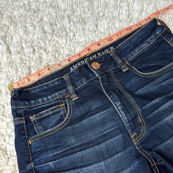 American Eagle Hi Rise Shortie Dark Wash Distressed Hem Longer Inseam Nice T35 - Picture 5 of 7